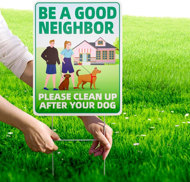 Philoch Clean Up After Your Dog Signs, 2 Pack 12"x9" with Metal H-Stakes Be a Good Neighbor No Pooping Dog Signs For Yard Double Sided Pick Up After Your Dog Signs - Image 5